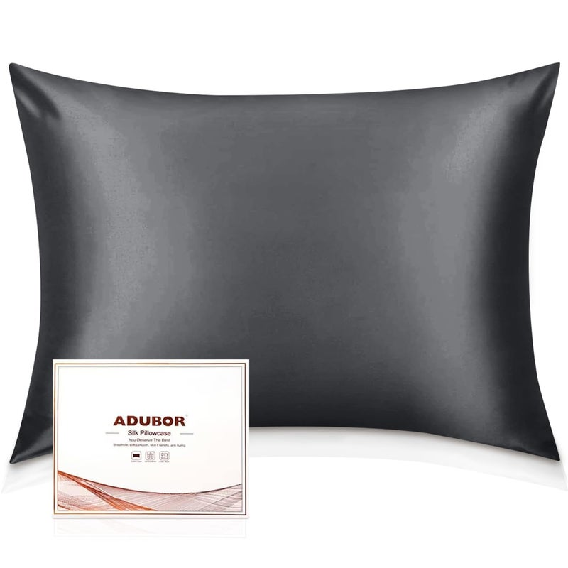 Adubor 100% Silk Pillowcase - Mulberry Silk Pillow Cases, 23 Momme 6A Grade Fibers, Silk Pillow Case for Hair and Skin Health, with Hidden Zipper (Standard 20''Ã—26'', Space Gray, 1PC) - Image 1
